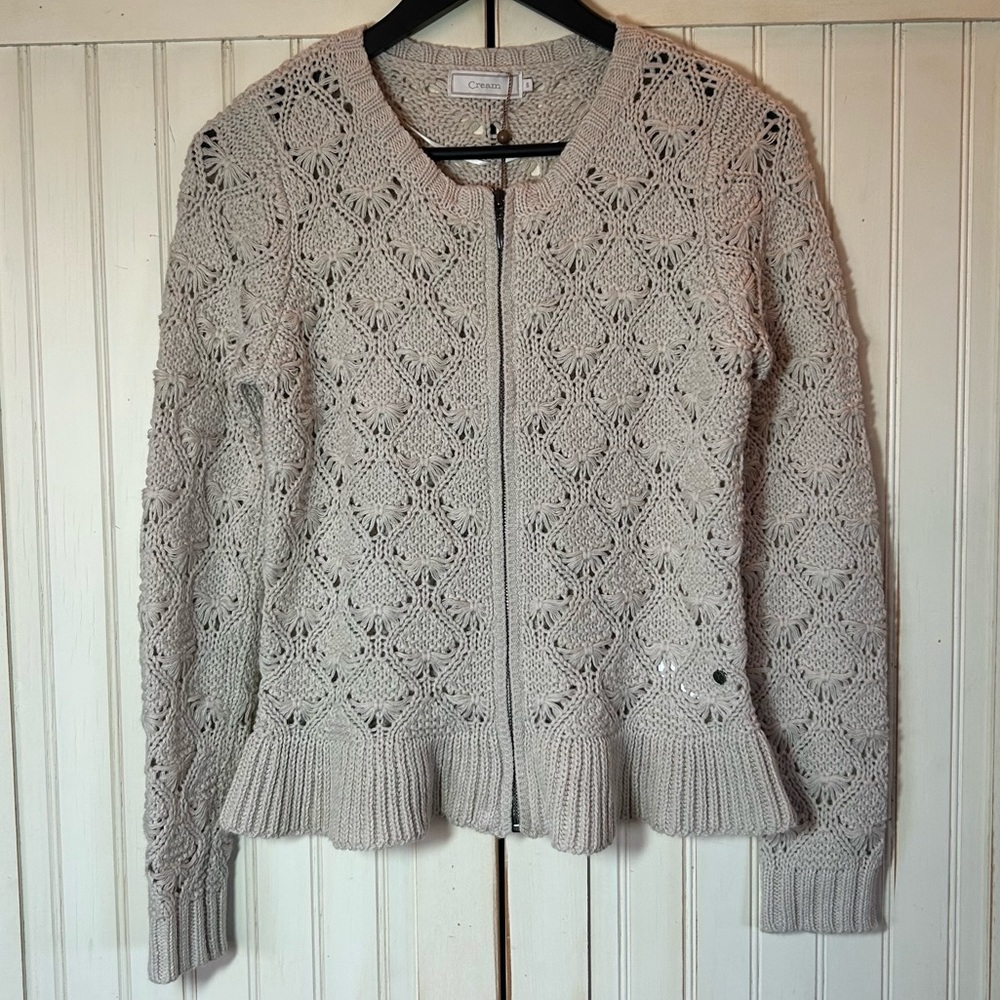 NWT Cream Casa Peplum Knit Zip Cardigan Sz S